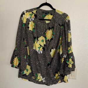 INC 1X Black Floral Faux Wrap New w/Tag